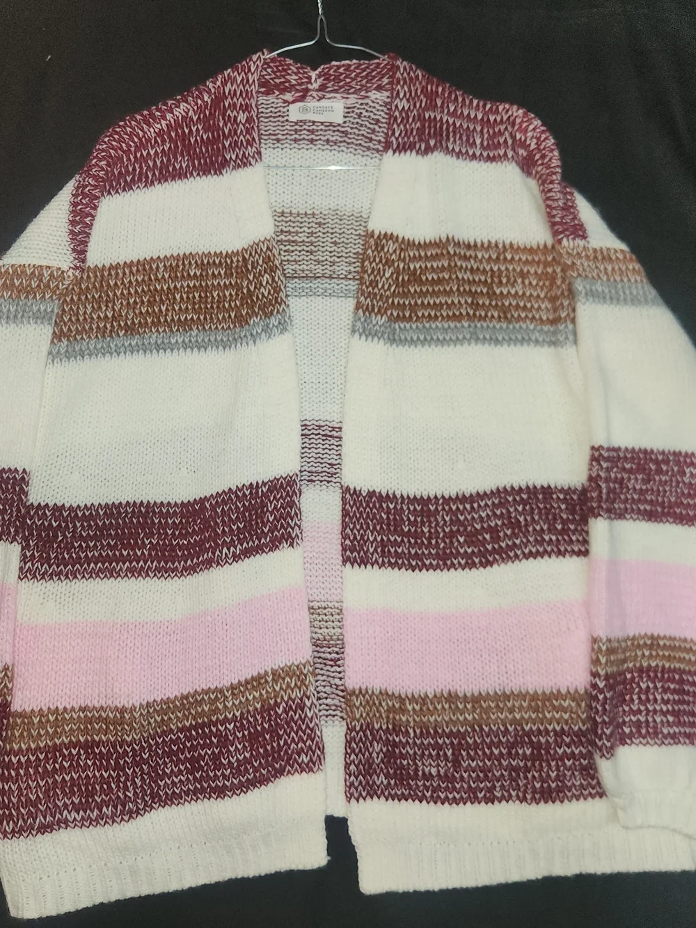 Striped Open-Front Women's Cardigan Sweater - White, Pink, Burgundy, Brown